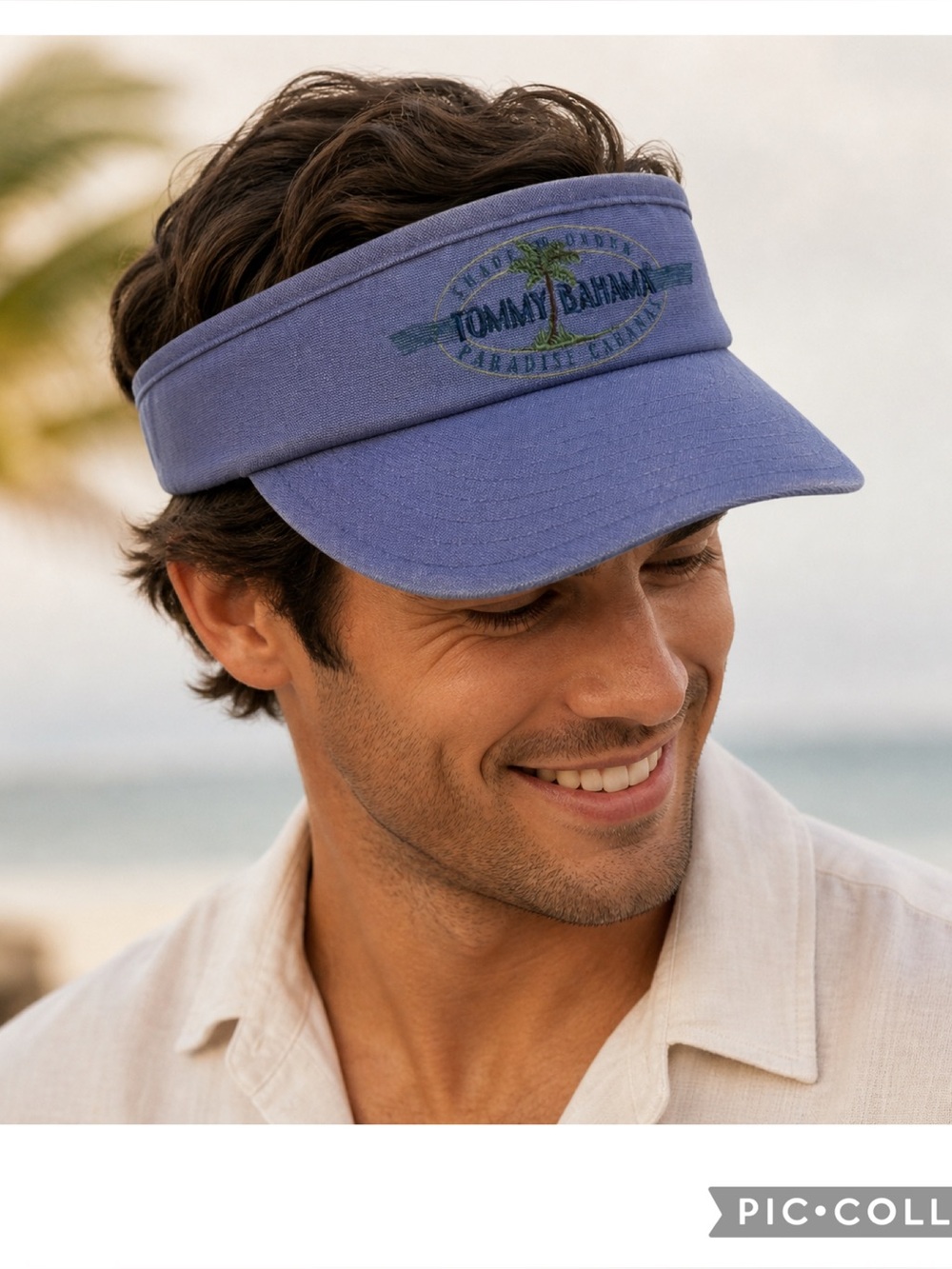 Tommy Bahama NWT Blue Washed Cotton Visor Key West Palm Logo Adjustable